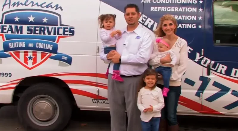 Owner of American Dream Services with family representing a local family-owned HVAC business