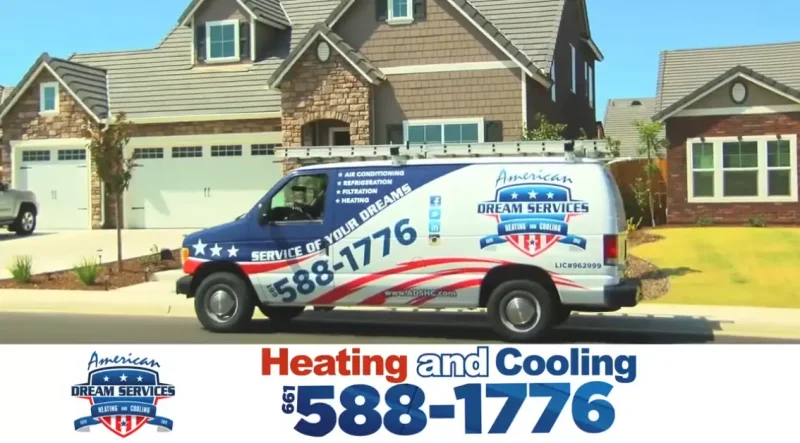 HVAC service vehicle from American Dream Services parked at a residential job site