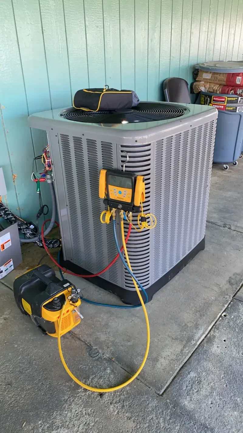 Residential air conditioning system repair in progress