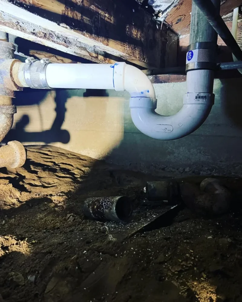 Pipe replacement project with exposed plumbing lines