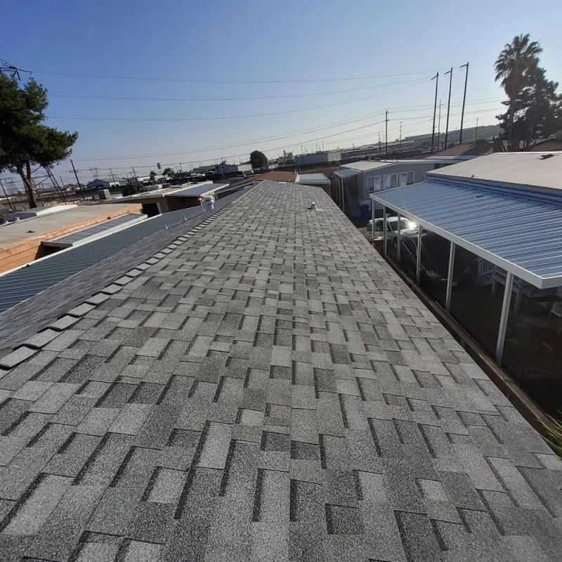 Newly installed asphalt shingle roof on a home