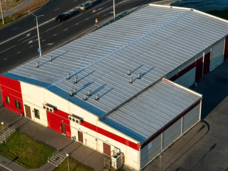 Commercial metal roofing system installed on a building