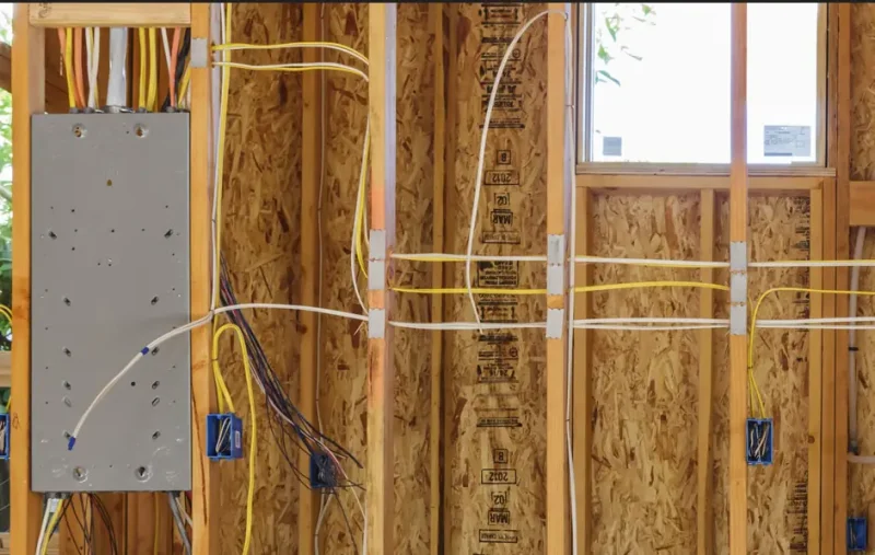 Electrical wiring cables installed inside a wall